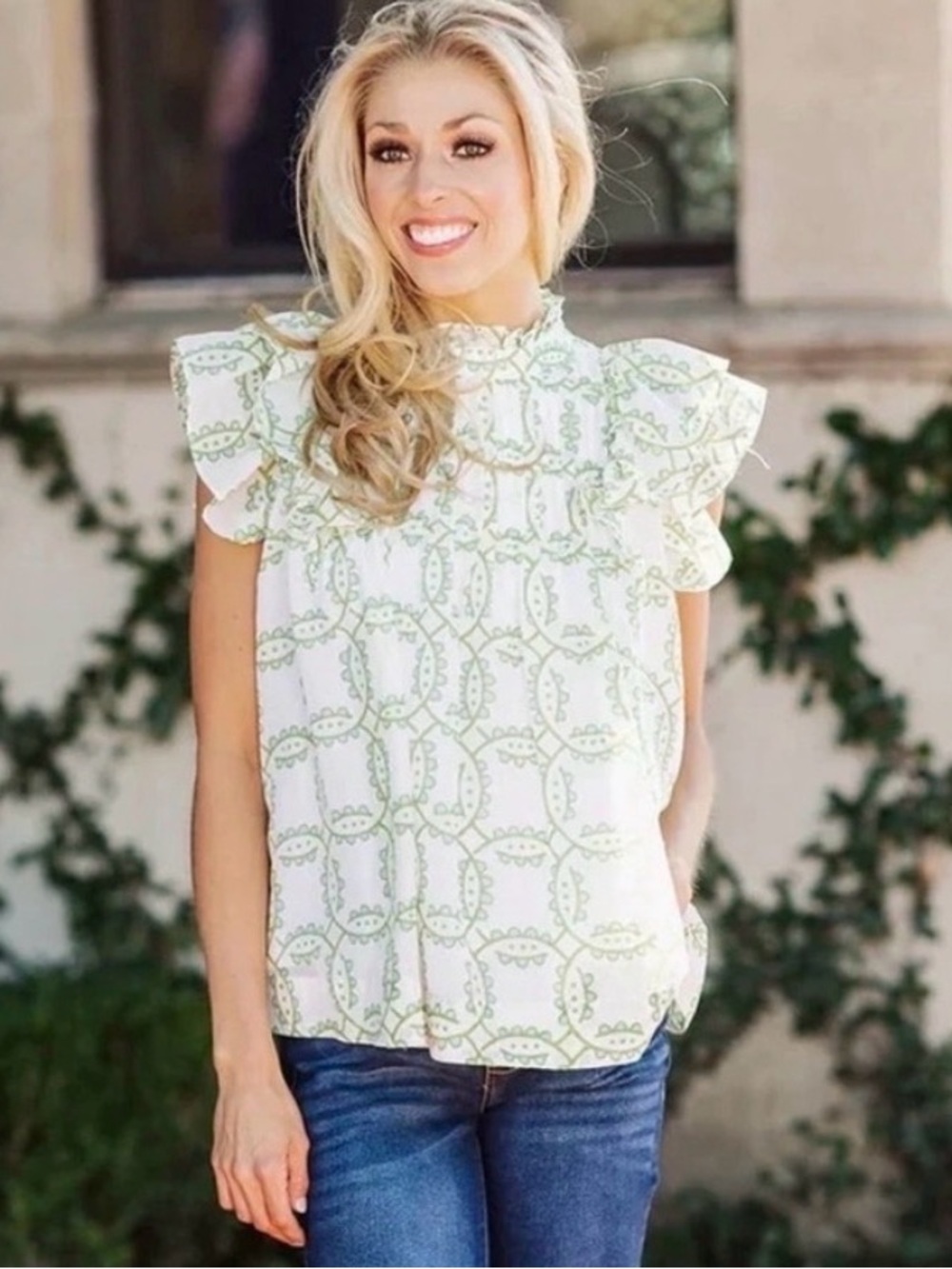 NWT J. Marie Loren Pleated Top with Ruffle Sleeves